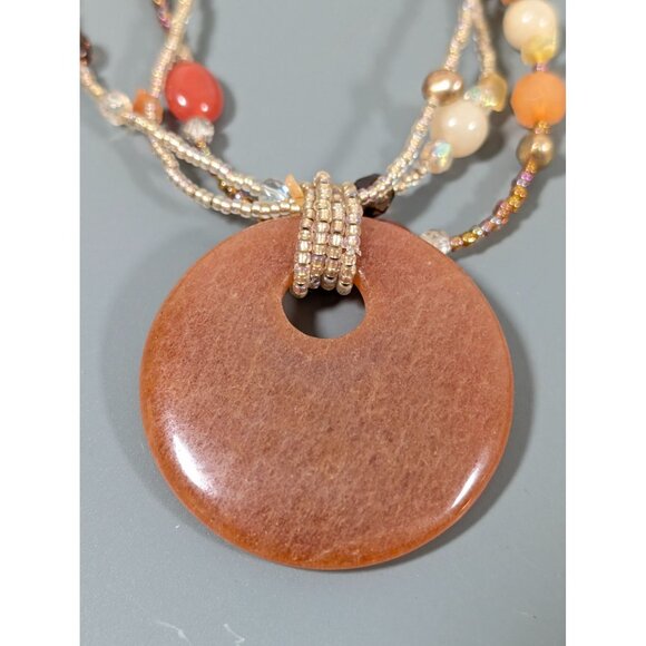 Lia Sophia Pumpkin Spice Necklace Stone Beaded Multi Strand Statement 18" - Picture 3 of 9
